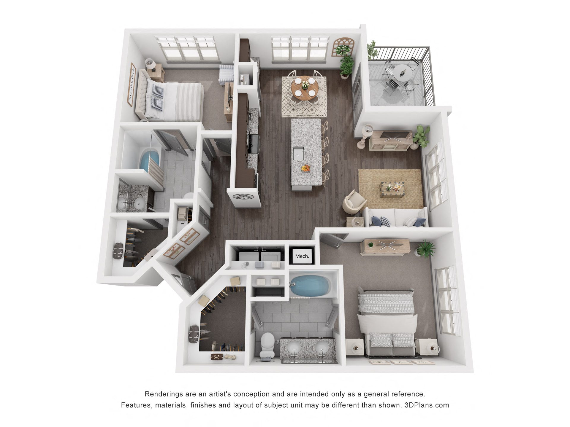 Floor plan for 2 beds, 2 baths, 1218 sqft